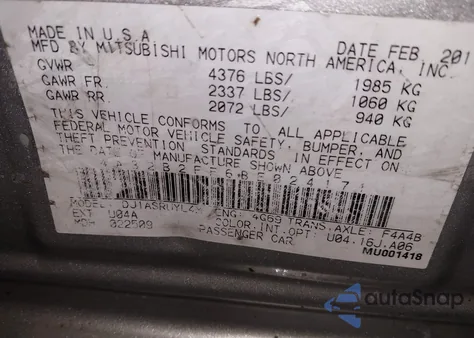 2011 Mitsubishi Galant Es z USA, uszkodzony, nr VIN 4A32B2FF6BE024171